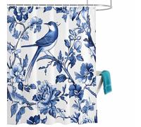 Dark Blue Shower Curtain for Bathroom, Bird Flowers Leaf Botanical Nature Scenery Rustic Waterproof Cloth Fabric Bathroom Accessories Set with 12 Rust Proof Plastic Hooks, 72” x 78”