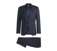 Dark Blue Silk Trimmed Wool Smoking - male - Hugo - Single Breasted Suits - Blue - L - Suits L