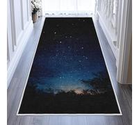 Dark Blue Starry Sky Runner Rugs for Hallway 60x220, Forest Silhouette Carpet Runner Non Slip Washable, Nature Landscape Floor Mat for Hallway Entryway Kitchen Laundry Room P296dl