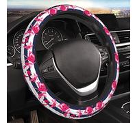 Dark Blue Stripes And Pink Flamingos Steering Wheel Wrap Protective Covers Non-Slip Universal Steering Wheeles Cover For Women All Seasons Men 38Cm