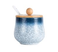 Dark Blue Sugar Bowl with Lid and Spoon, European Style Starry Sky Sugar Pot, Sugar Container Spice Jar with Tray-blue-225ml