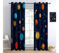 Dark Blue Super Soft Curtain for Bedroom, W 29.5" x L 65.4", 2 Panels, Thermal Eyelet Curtains for Sun Blocking, Drapes Sets with Cartoon Universe Galaxy pattern for Living Room