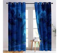 Dark Blue Super Soft Curtain for Bedroom W 46.1" x L 90.2", Thermal Eyelet Curtains for Sun Blocking with Fantasy Mysterious Forest Pattern for the Living Room - 2 Panels