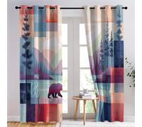 Dark Blue Super Soft Curtain for Bedroom W 46.1" x L 90.2", Thermal Eyelet Curtains for Sun Blocking with Abstract Animals Bear Forest Pattern for the Living Room - 2 Panels