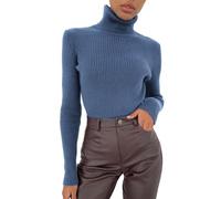 Dark Blue Sweaters for Women UK Turtle Neck, Women's Knitted Sweater, Cable Knit Ribbed Sweater Long Sleeve Tops High Neck Ladies Pullover Base Tops Autumn and Winter Warm Loose Stretchy Knitwear