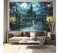 Dark Blue Tapestry Gothic Castle Tapestry Fantasy Art Wall Hanging Tapestries for Bedroom Living Room Halloween Night Party Supplies Decor, 100Lx75W