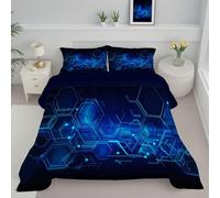 Dark Blue Tech Hexagon Single Duvet, Reversible Coverless Modern Geometry Duvet, Anti Allergy Bed Quilt For All Seasons - 1 Soft Washable Comforter Bedding With Pillowcases