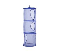 (Dark Blue) Three Tier Foldable Drying Basket Breathable Mesh Home Space Save Solid Color
