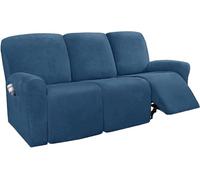 Dark Blue Velvet Plush Recliner Couch Cover 3-Seater Stretch Sofa Slipcover with Pockets Soft & Comfortable Fabric Slip-Resistant Form-Fit Furniture Protector