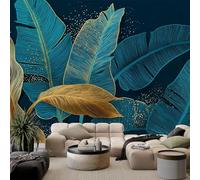 Dark Blue Wall Wallpaper Mural Abstract Line Banana Leaf Art, Premium Non-Woven Wallpaper Mural for Bedroom livingroom Wall Decor 400 x 280 cm Art Print Photo Paper Poster