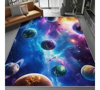 Dark Blue Washable Area Rug 120 x 160 cm, Simple Planet Illustration Printed Design Short Lint Non-Slip Backing Carpet For Living Room, Open-Plan Lounge Tea Rooms Country Estates Outdoor Rug