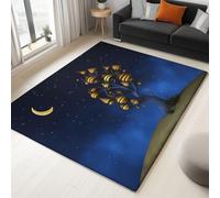 Dark Blue Washable Area Rugs Fantasy Cartoon Tree Beehive Crescent Moon Area Rug 160 x 230 cm, Soft Short Pile Carpet Mat Durable Foldable Apply to Living Room Bedroom Dining Room Runner
