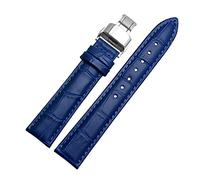Dark Blue Watch Strap for Wristband with Butterfly Clasp Genuine Leather Bracelet Watchband 12mm - 23mm, 21mm