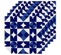 Dark Blue White Geometric Pattern Cloth Napkins Set of 6, Square Premium Reusable Washable Polyester Table Linen Napkin for Dinner Party