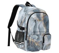 Dark Blue White Marble with Hints of Gold Pattern Travel Backpack 14 Inch Laptop Computer Bag Sturdy School Bag College Bookbag