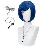 Dark Blue Wigs with Bangs Short Bob Wig Cosplay Costume Halloween (Dark blue, Small)