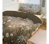 Dark blue Wildflowers in the fields,golden wheat fields Bedding 2 Piece Duvet Cover Set Single Size,Lakes and Trees Abstract Soft Microfiber Comforter Cover with Zipper Closure & Pillowcases