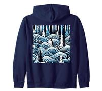 Dark Blue Winter Forest With Cute Lone Penguin Pattern Zip Hoodie