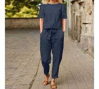 (dark blue, XXL) Women's Blouse And Trousers, A Summer Set Of Two Objects With Trousers