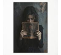 Dark Book Reading Canvas Wall Art, Victorian Woman Bookish Poster, Dark Academia Reading Nook Painting, Moody Picture for Library Corner Wall Decor, Book Lover Gift Gothic Print 16x24in Unframed