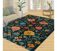 Dark Botanical Folk Rug - Bold Ukrainian Style Floral Pattern, Embroidered Look Design for Dining Room, Entryway, Statement Home Decor-100 * 150CM