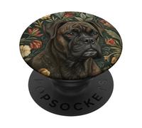 Dark Brindle Boxer Dog in Style of William Morris PopSockets Adhesive PopGrip
