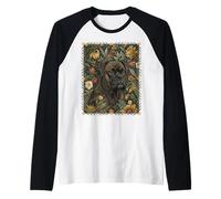 Dark Brindle Boxer Dog in Style of William Morris Raglan Baseball Tee