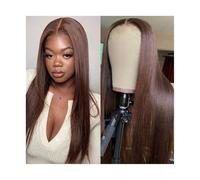 Dark Brown 150 Density Straight 13x4 Lace Front Wigs Human Hair for Black Women,Chocolate Colored Brazilian Wig Adds Volume(16inches)