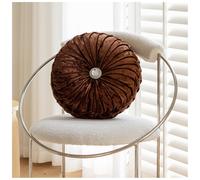 (Dark Brown) Ancoree Velvet Pleated Round Pumpkin Throw Pillow Couch Cushion Floor Pillow for Sofa Chair Bed Car Home Decor