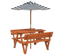 (dark brown and blue) vidaXL Picnic Table for 4 Kids with Umbrella Water Play Table Solid Wood Fir