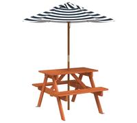 (dark brown and blue) vidaXL Picnic Table for 4 Kids with Umbrella Water Play Table Solid Wood Fir