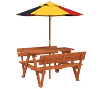 (dark brown and multicolour) vidaXL Picnic Table for 4 Kids with Umbrella Water Play Table Solid Wood Fir