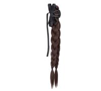 Dark Brown Double Braided Ponytail Extension Bow Claw Clip Ponytail Hair Extensions for Women Synthetic Pony Tails Hairpiece for Daily Use