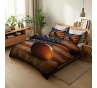 Dark Brown Duvet Cover Set Included Machine Washable, Super King Hypoallergenic Reversible Quilt Cover - 260 × 220 cm, Premium Brushed Microfiber Retro Sports Football Americana Bedding