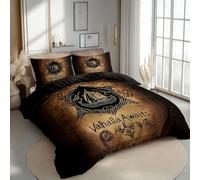 Dark Brown Duvet Cover Viking ancient runes Soft Microfiber Duvet Cover Set, Reversible Lightweight Bedding Sets 3pcs with Zipper Closure Easy Care and Super Soft Luxury Bedding (Double 200x200 cm)