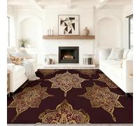 Dark Brown Gold Islamic Geometric Pattern Soft Short Pile Machine Washable Rugs, for Living Room Bedroom Dining Room Luxury Non Slip Floor Carpet, 60 x 110 cm