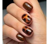 Dark Brown Leopard Press on Nails Sparkling Black Ombre False Nails | Short Square Fake Nails Animal Print Design for Women Girls Fall Winter Manicure Decoration 24Pcs