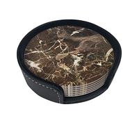 Dark Brown Marble Texture Luxury,Round Coasters, Mugs Pad, Cups Mat Set of 6 Leather Drinks Coasters with Holder
