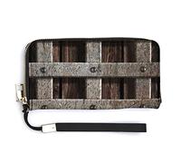 Dark Brown Medieval Castle Wall or Metal Gate Background Long Clutch Wallet, Long Handbag with Removable Wristlet Strap, PU Leather Zip Purse, Credit Pass Case Card-Holder for Men Women