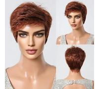 Dark Brown Mixed Copper Highlight Straight Wigs With Bangs Short Cut Synthetic Wigs for Women Daily Lolita Heat Resistant-SS1001-6