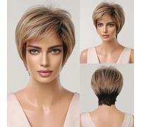 Dark Brown Mixed Copper Highlight Straight Wigs With Bangs Short Cut Synthetic Wigs for Women Daily Lolita Heat Resistant-LC2020-11