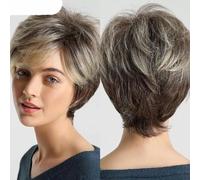 Dark Brown Mixed Copper Highlight Straight Wigs With Bangs Short Cut Synthetic Wigs for Women Daily Lolita Heat Resistant-SS127-1