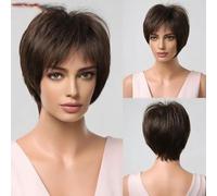 Dark Brown Mixed Copper Highlight Straight Wigs With Bangs Short Cut Synthetic Wigs for Women Daily Lolita Heat Resistant-LC2020-2