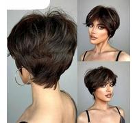 Dark Brown Mixed Copper Highlight Straight Wigs With Bangs Short Cut Synthetic Wigs for Women Daily Lolita Heat Resistant-LC2020-4