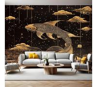 Dark Brown Mural Wallpaper Chinese koi Cloud Pattern Photo Wallpaper 3D Effect 200 x 140 cm Non-Woven Wall Mural Home Bedroom Living Room Tv Background Poster Decoration