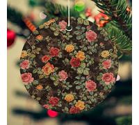 Dark Brown Pattern Christmas Ornament for Christmas Tree Ceramic Round Ornament Winter Holiday Keepsake Gift 2.7" Christmas Tree Hanging Decorations Circle Ceramic Pendant Xmas Gift