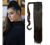 Dark Brown Ponytail 23inch Hair Extension Wrap Around Ponytails Clip in on Pony Tail Synthetic Straight Hairpiece