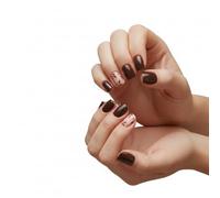 Dark Brown Press On Nails Short Square 28pcs,Short Square Soft Gel Fake Nails with Gold Leaf Accents & Glitter Design, Glossy Acrylic Look,Jelly Glue On Fake Nails Kit for Women