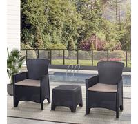 Dark Brown Rattan Effect Bistro Set with Coffee Table & Cushions Wyld and Coco Cream 1 Pack