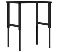 Dark Brown Solid Oak Wood Workbench 80 x 60 x (71.5-98) cm with Powder-Coated Metal Frame Height Adjustable for Workshop, Garage, Hobby Room, Sturdy Work Table with Storage Space